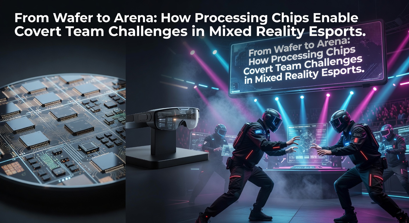 Close-up view of silicon wafers transitioning into mixed reality esports hardware setups